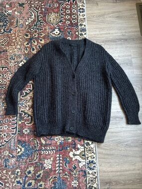 Jenni Kayne Alpaca Charcoal Ribbed V-Neck Button Cardigan